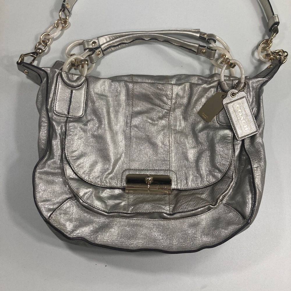 Coach Womens Kristin Sage XL Silver Metallic Crossbody Bag Y2K Limited Edition